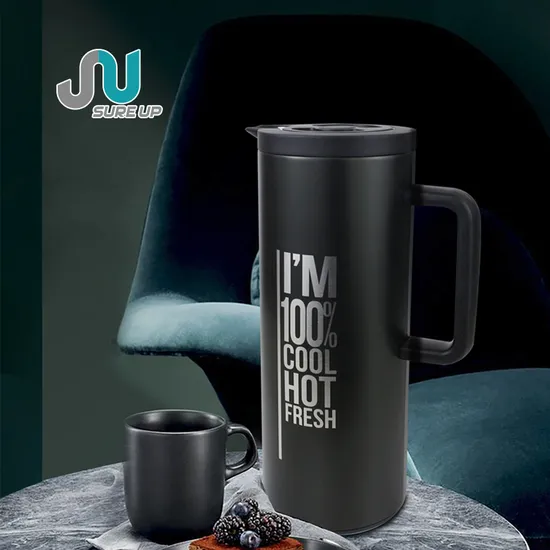 2023 New Factory Customized Stainless Steel Outer Glass Liner Coffee Pot Coffee Carafe Vacuum Jug Coffee Thermos Flask with Wooden Handle