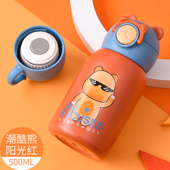 새로운 316 스테인레스 스틸 어린이 진공 컵 휴대용 대용량 600ml 학생 어린이 워터 컵 유치원 만화 물병